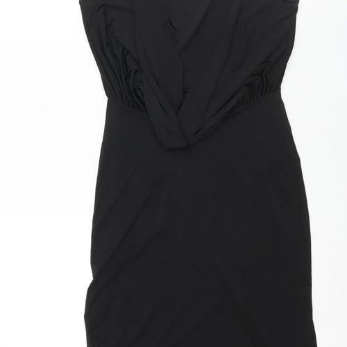 Club L Womens Black Polyester Wrap Dress Size 10 V-Neck Pullover - Cowl Back