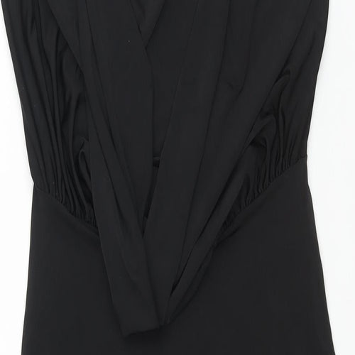 Club L Womens Black Polyester Wrap Dress Size 10 V-Neck Pullover - Cowl Back
