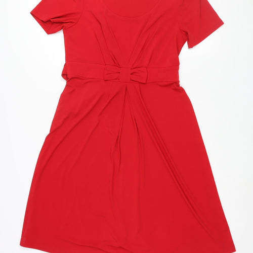 Together Womens Red Polyester A-Line Size 14 Round Neck Pullover - Bow Detail Belted