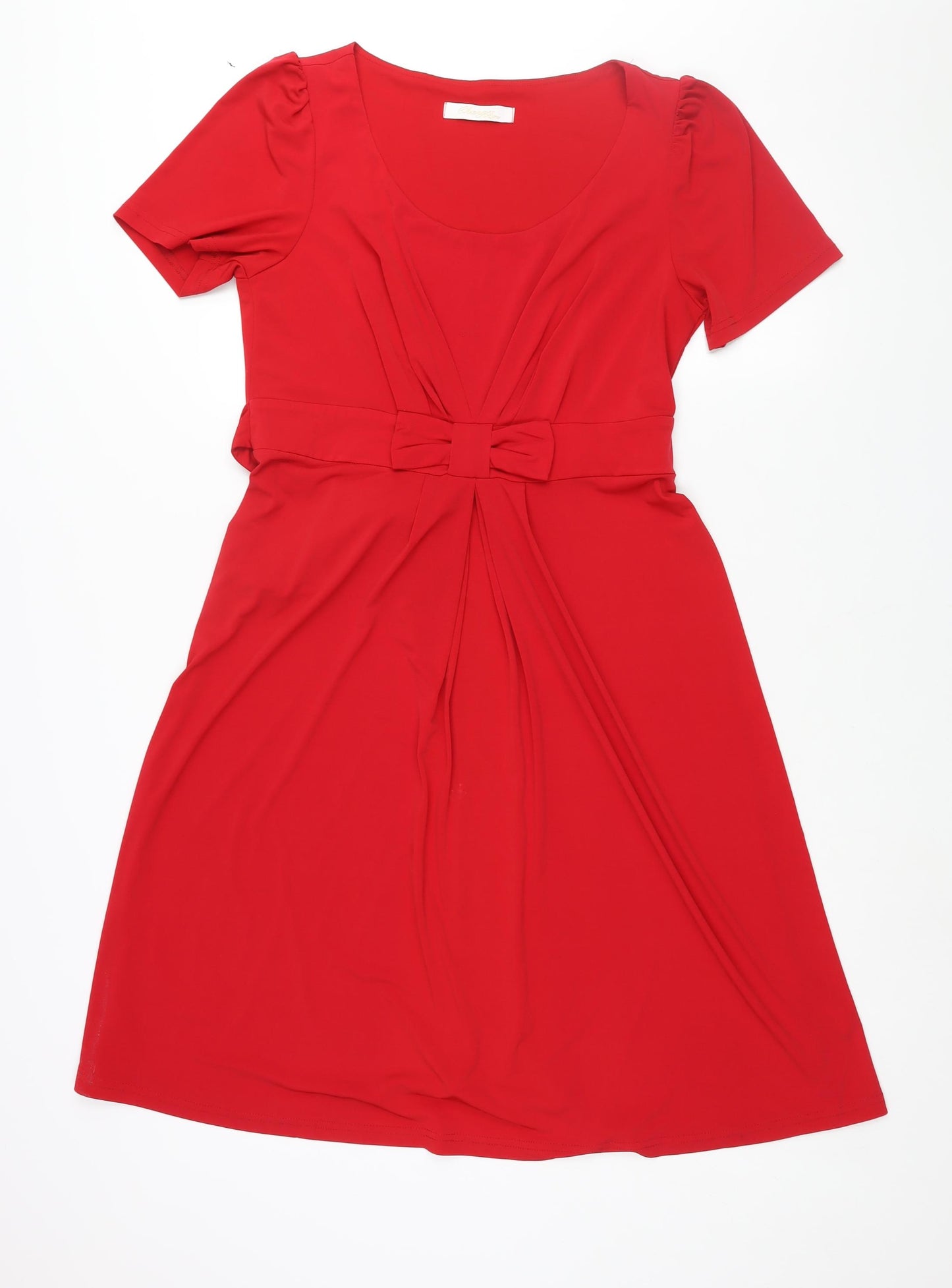 Together Womens Red Polyester A-Line Size 14 Round Neck Pullover - Bow Detail Belted