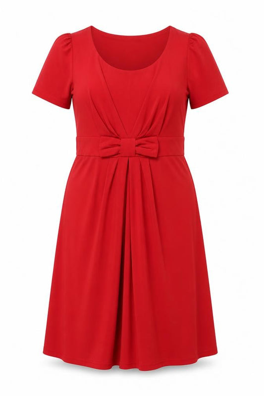 Front view of Together women’s red polyester a-line, size UK 14, round neck pullover - bow detail belted