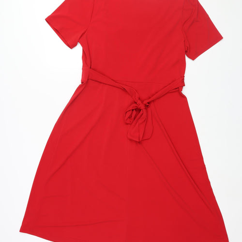 Together Womens Red Polyester A-Line Size 14 Round Neck Pullover - Bow Detail Belted