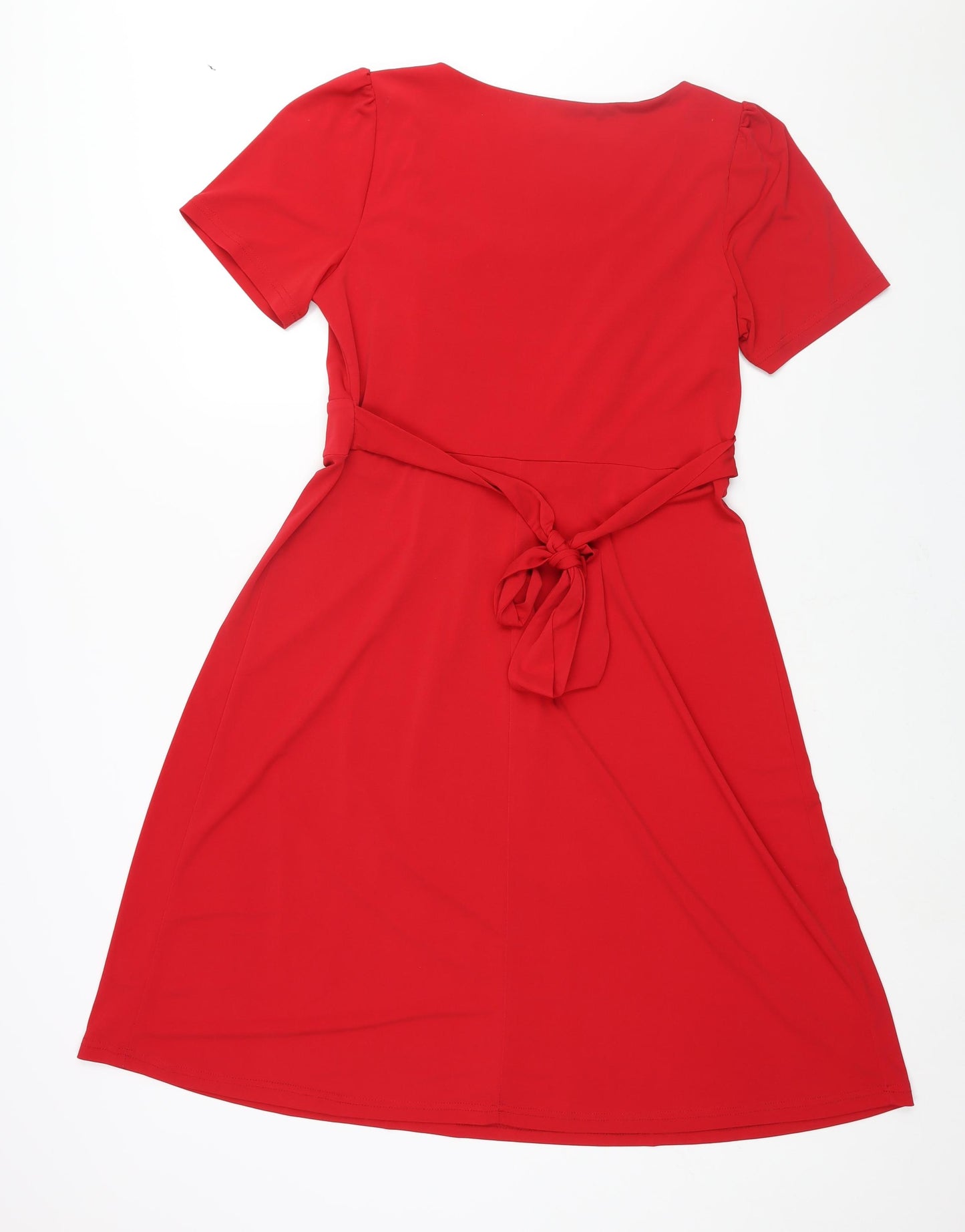 Together Womens Red Polyester A-Line Size 14 Round Neck Pullover - Bow Detail Belted