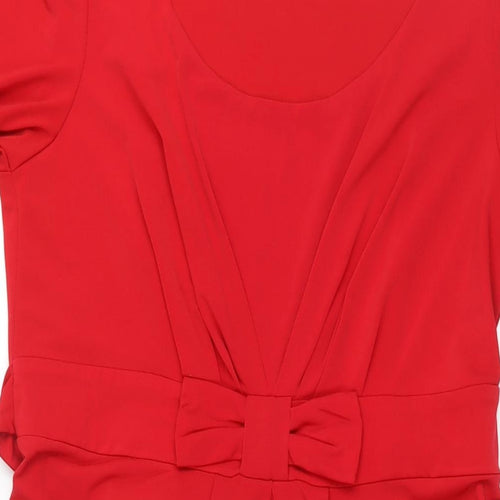 Together Womens Red Polyester A-Line Size 14 Round Neck Pullover - Bow Detail Belted