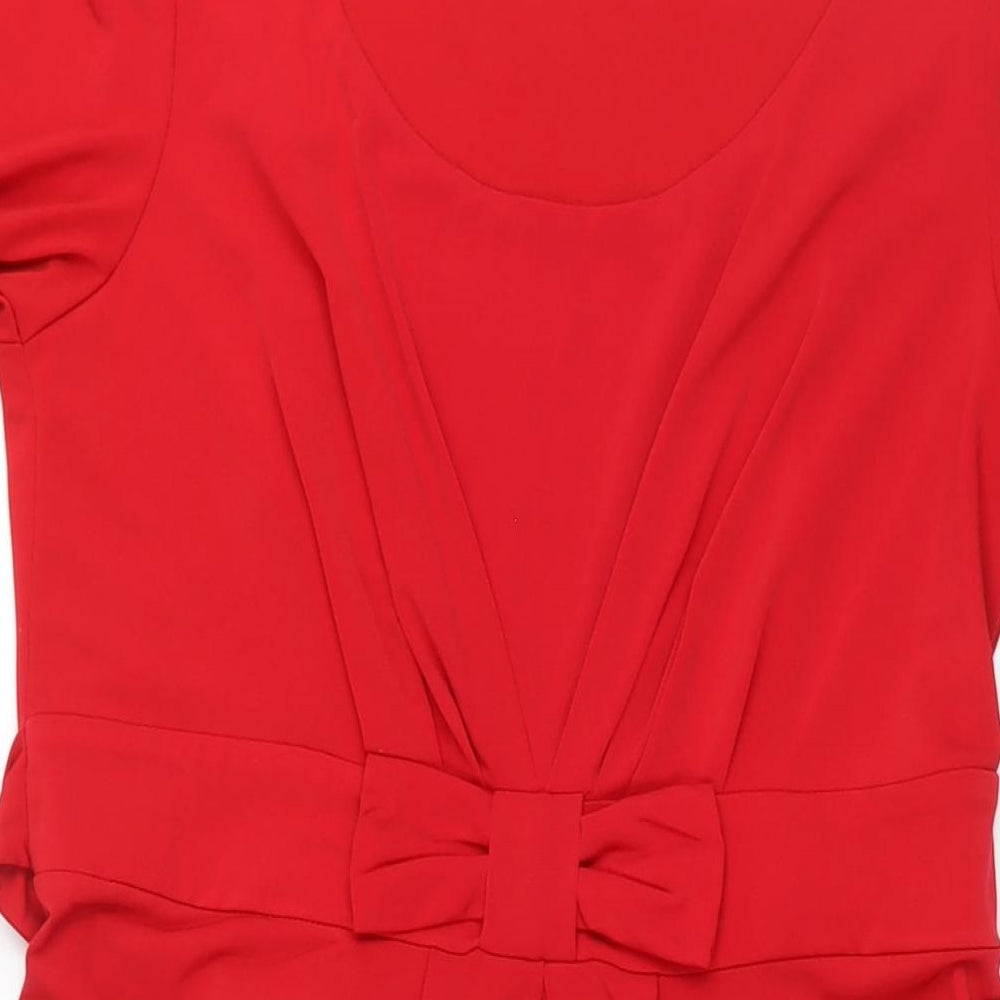 Together Womens Red Polyester A-Line Size 14 Round Neck Pullover - Bow Detail Belted