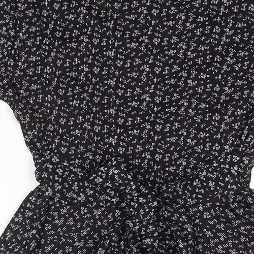 Boohoo Womens Black Floral Polyester Basic Blouse Size 14 V-Neck - Belted Peplum