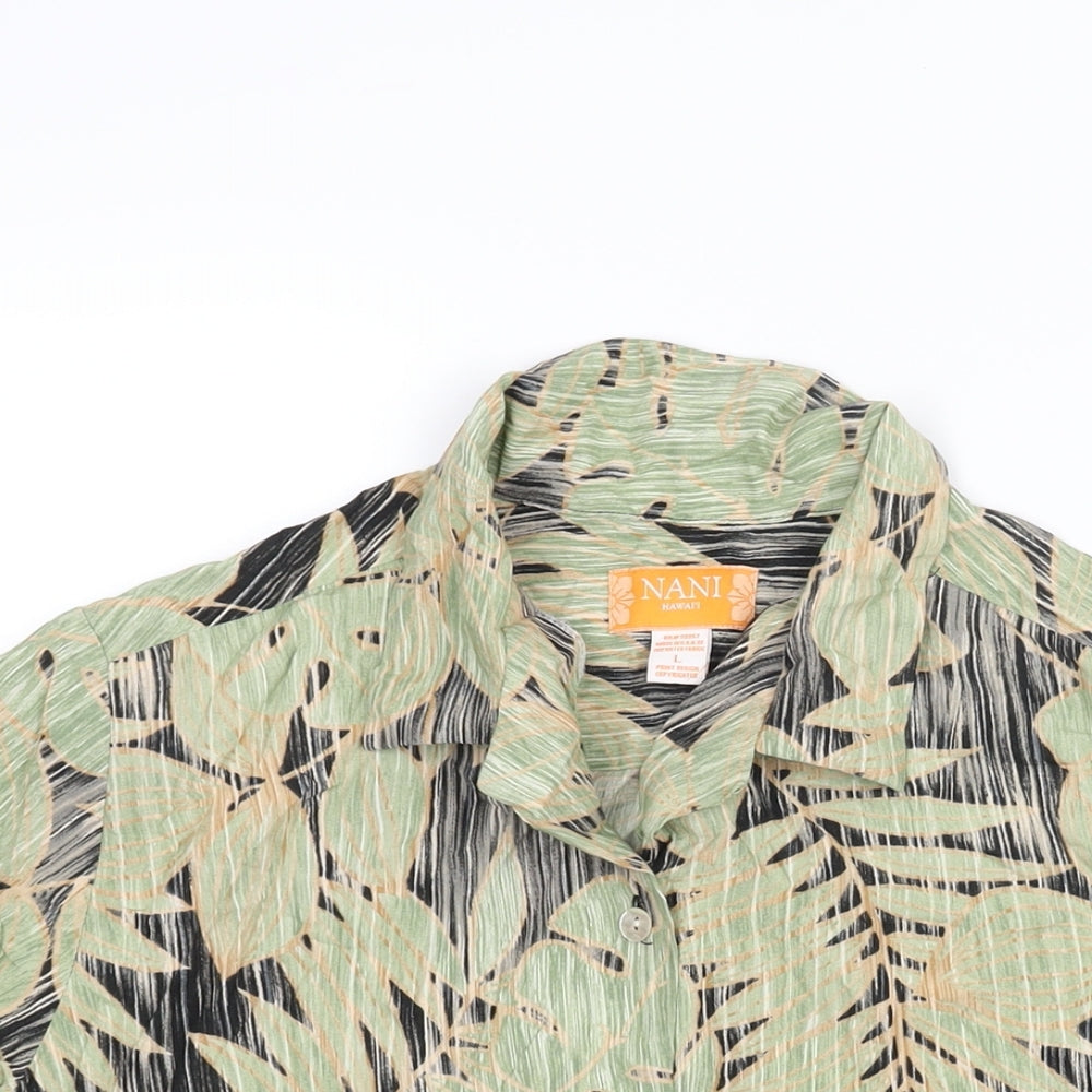 Nani Womens Green Geometric Viscose Basic Button-Up Size L Collared - Plant Print