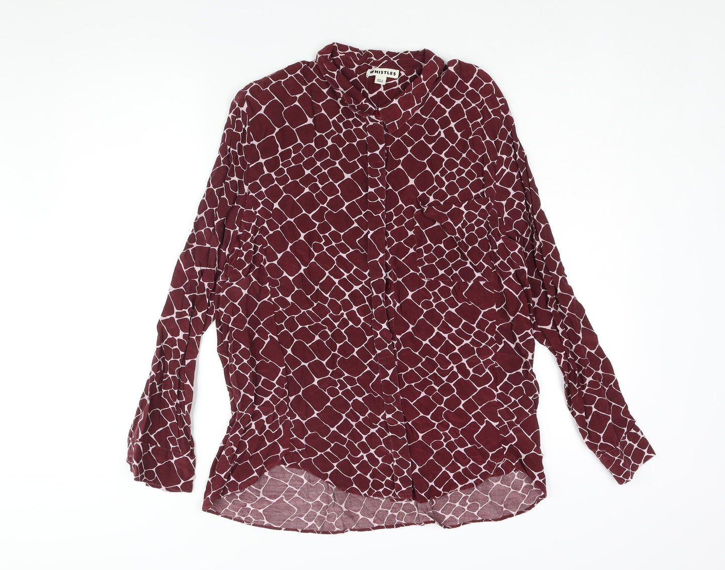 Whistles Womens Purple Geometric Cupro Basic Button-Up Size 12 Collared