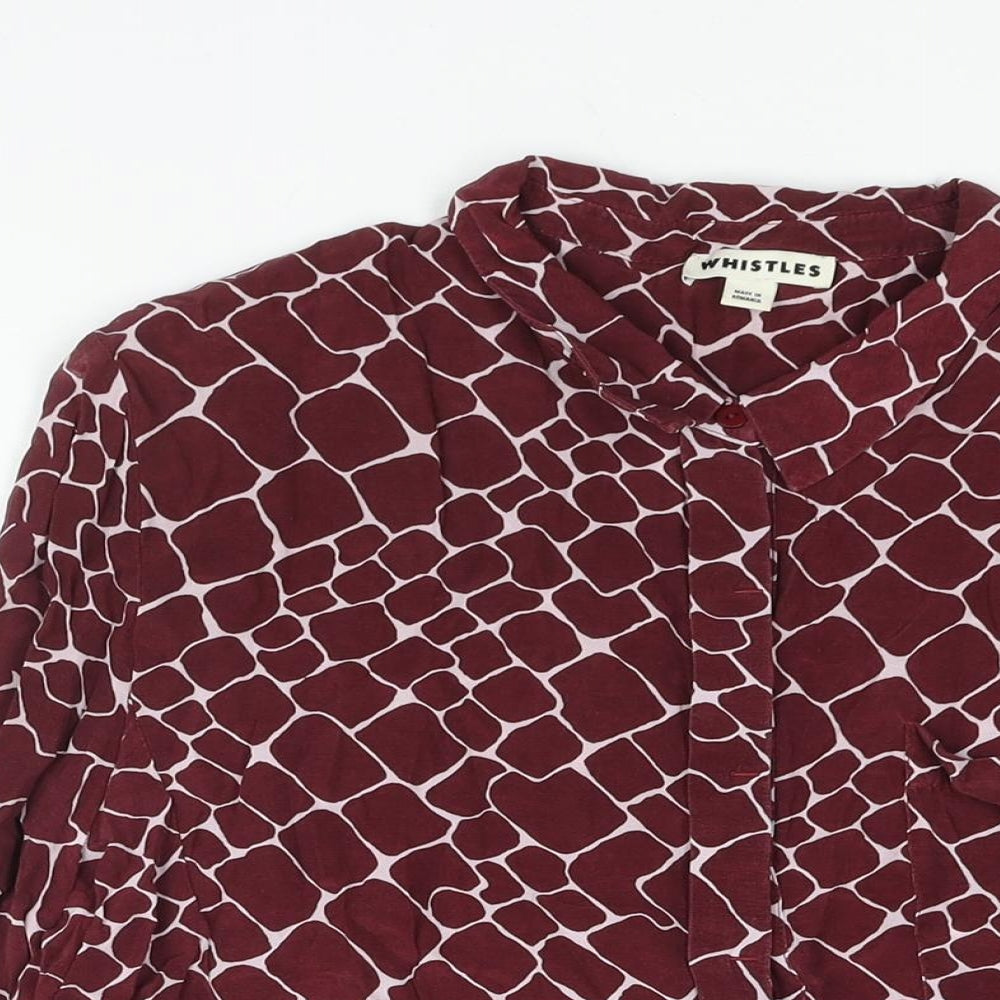 Whistles Womens Purple Geometric Cupro Basic Button-Up Size 12 Collared