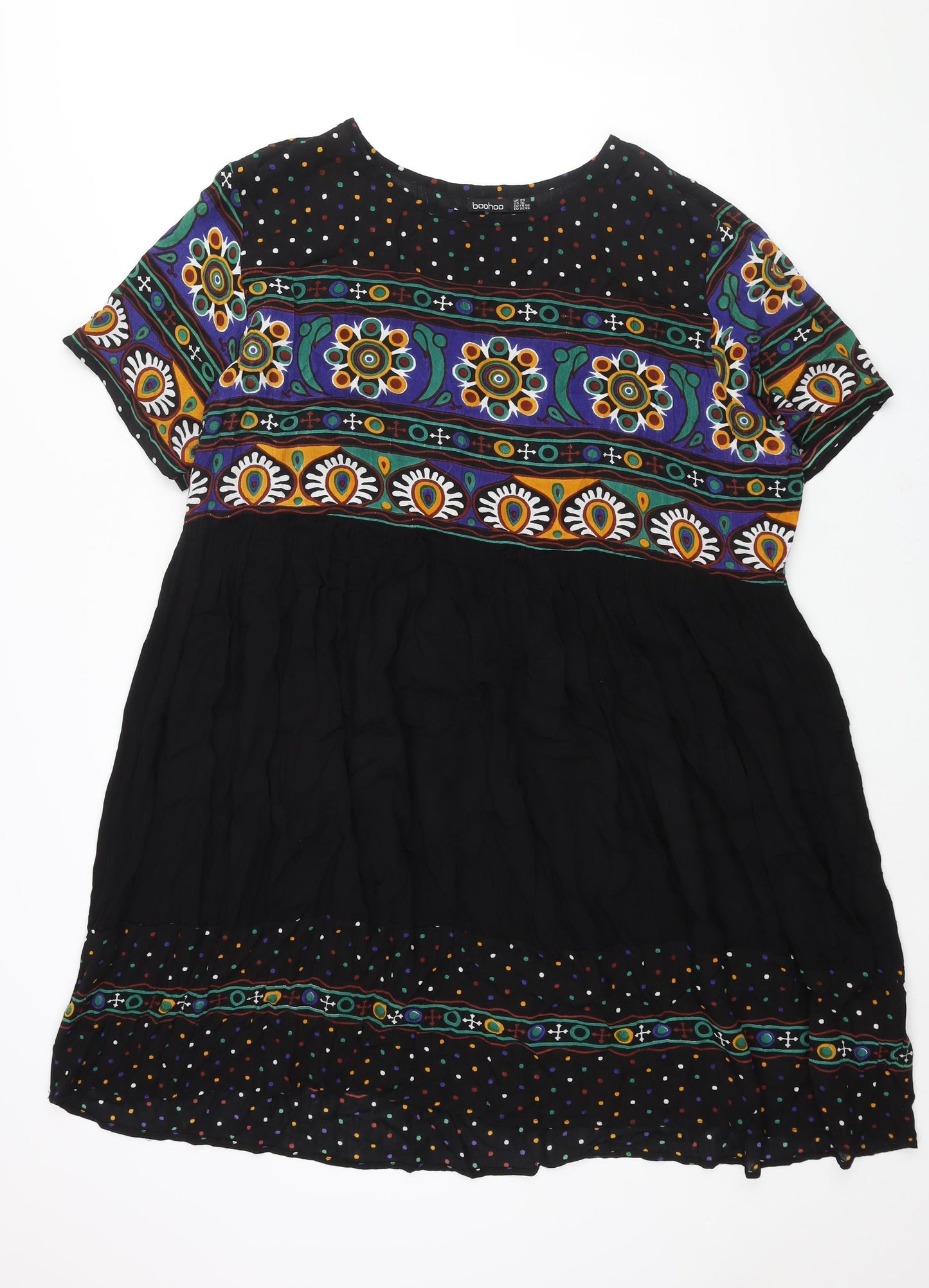 Boohoo Womens Black Geometric Viscose A-Line Size 20 Round Neck Pullover