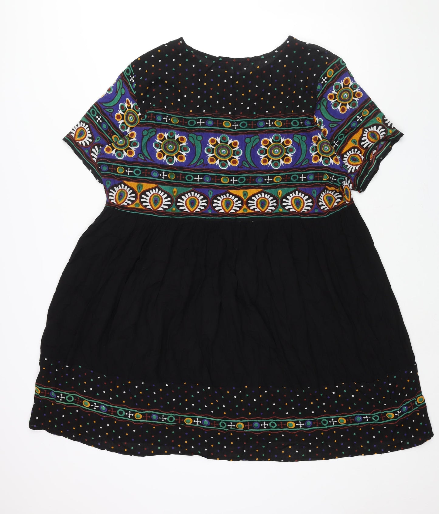 Boohoo Womens Black Geometric Viscose A-Line Size 20 Round Neck Pullover