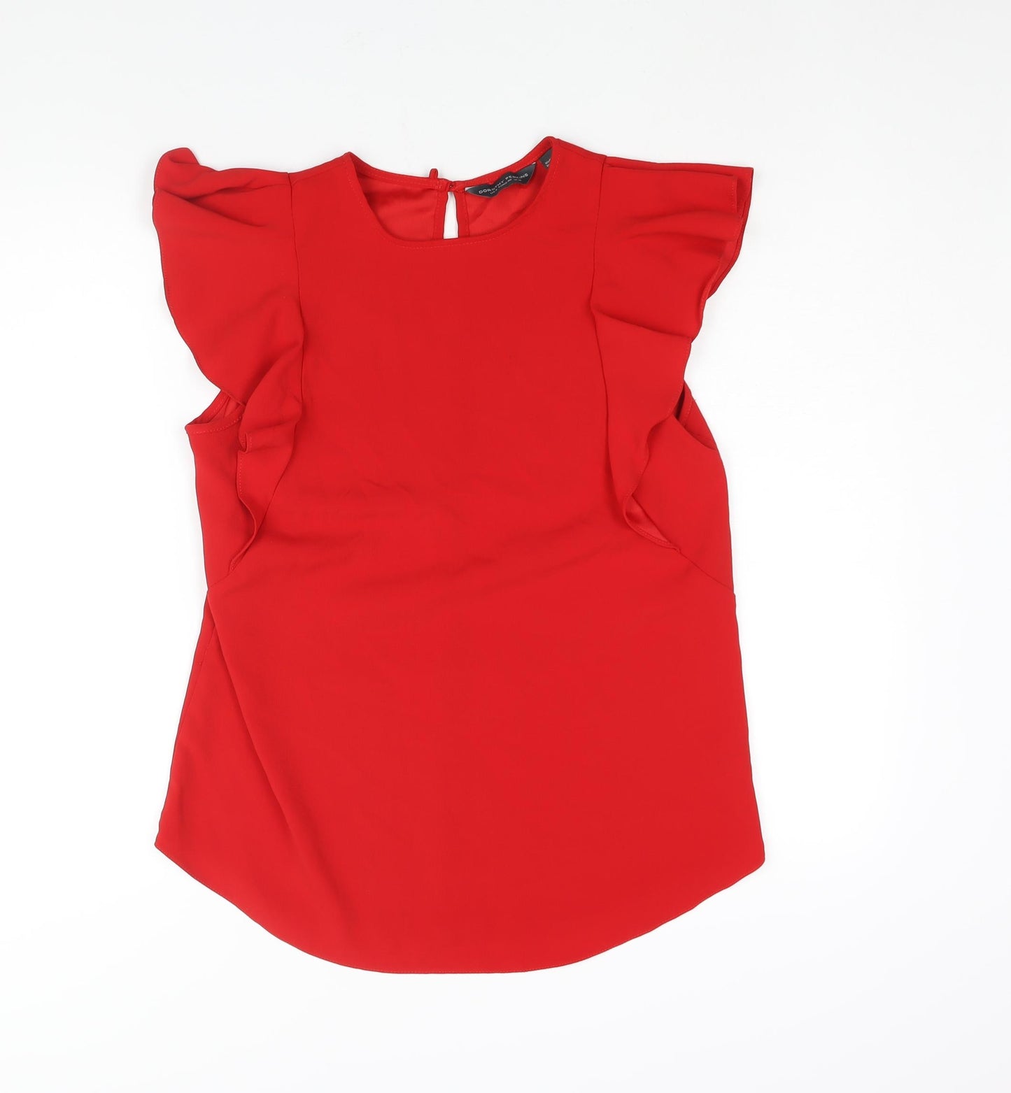 Dorothy Perkins Womens Red Polyester Basic Blouse Size 12 Round Neck - Frill
