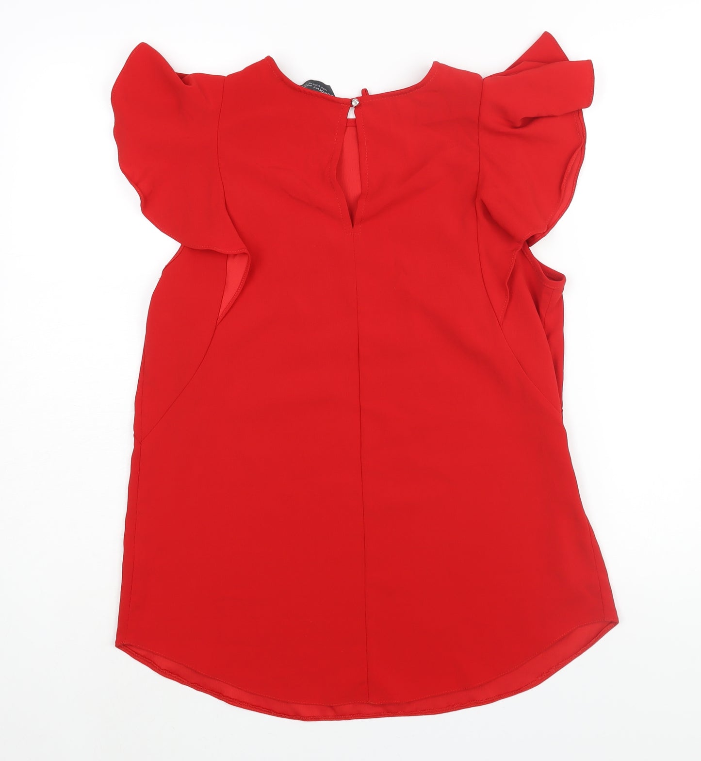 Dorothy Perkins Womens Red Polyester Basic Blouse Size 12 Round Neck - Frill