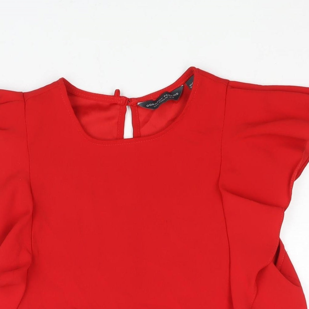 Dorothy Perkins Womens Red Polyester Basic Blouse Size 12 Round Neck - Frill