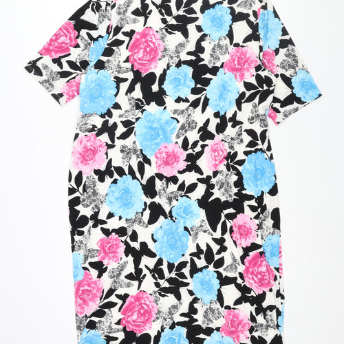 David Emanuel Womens Multicoloured Floral Polyester Shift Size 22 Round Neck Pullover - Rouched Buckle Detail