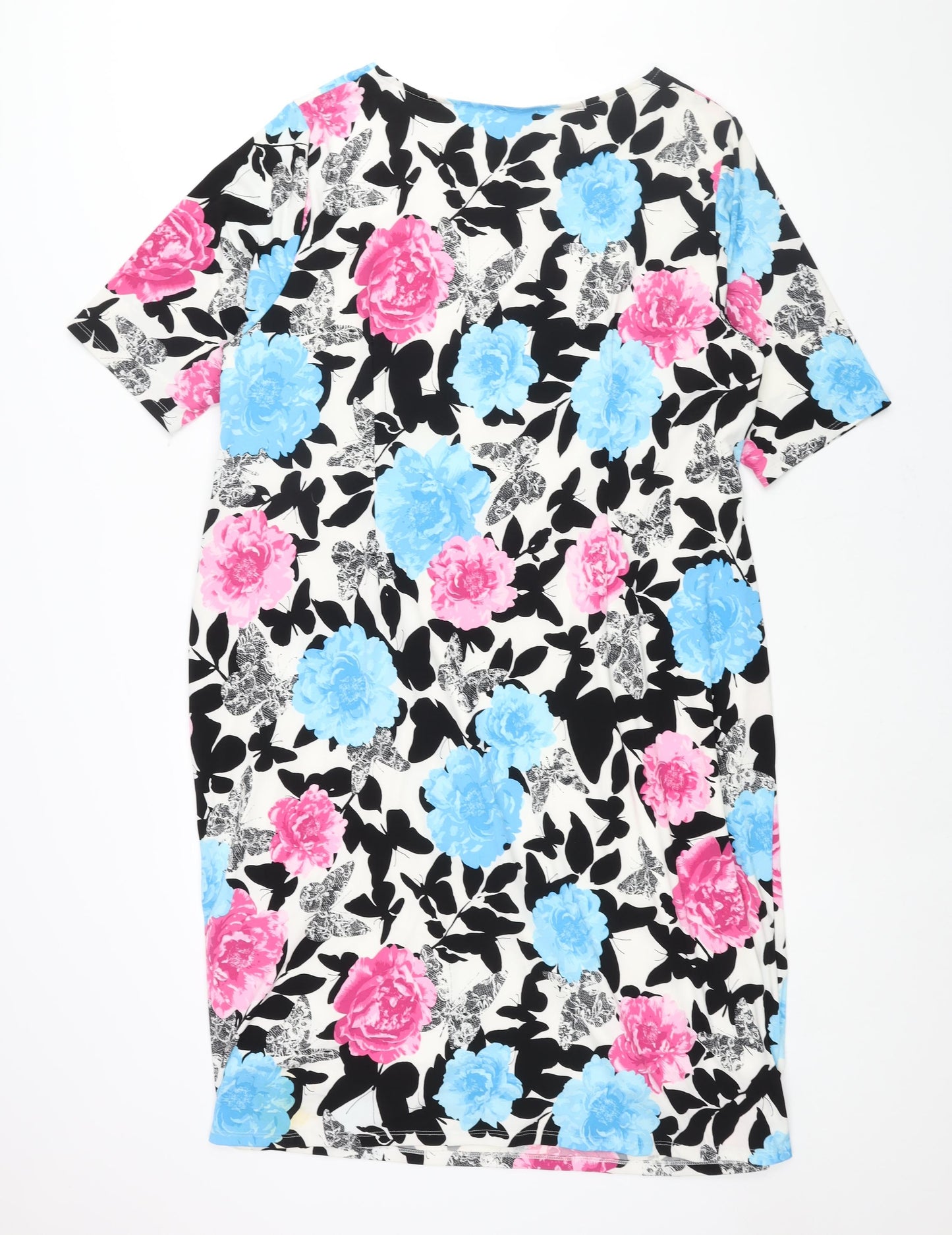 David Emanuel Womens Multicoloured Floral Polyester Shift Size 22 Round Neck Pullover - Rouched Buckle Detail