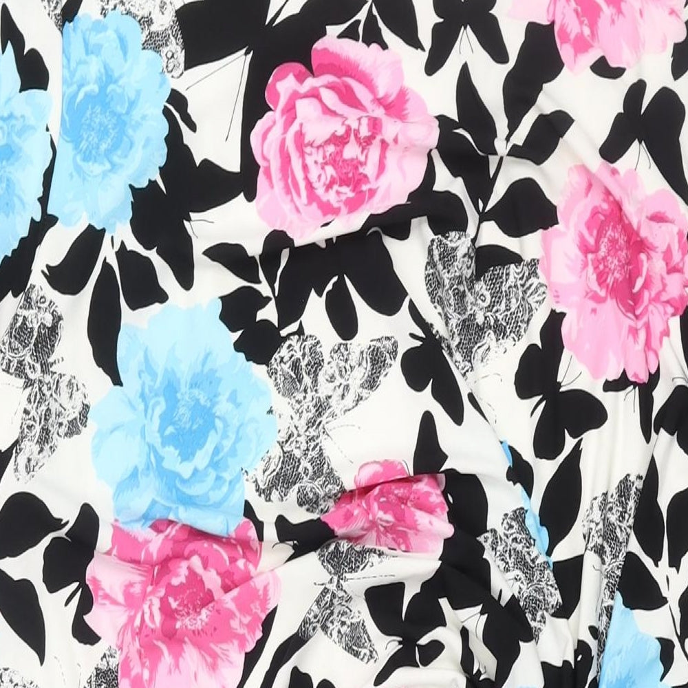 David Emanuel Womens Multicoloured Floral Polyester Shift Size 22 Round Neck Pullover - Rouched Buckle Detail