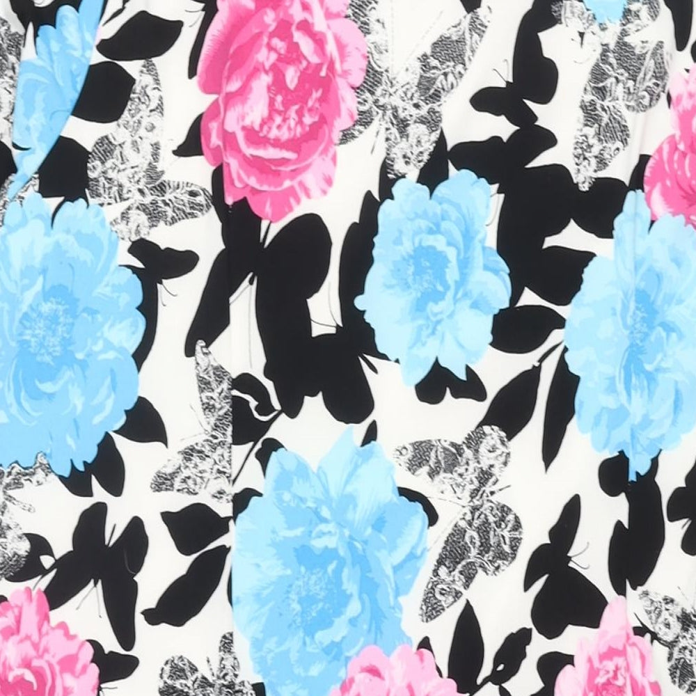 David Emanuel Womens Multicoloured Floral Polyester Shift Size 22 Round Neck Pullover - Rouched Buckle Detail