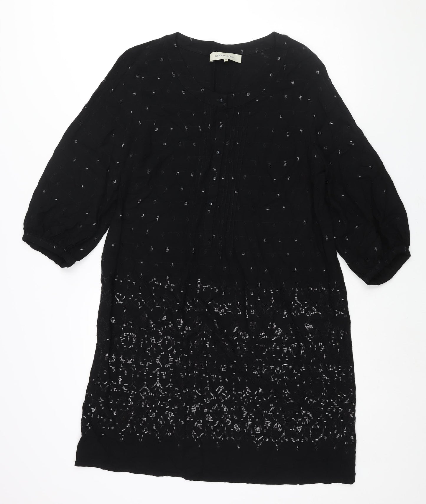 Gerard Darel Womens Black Viscose Shift Size 18 Round Neck Button - Sequin Detail