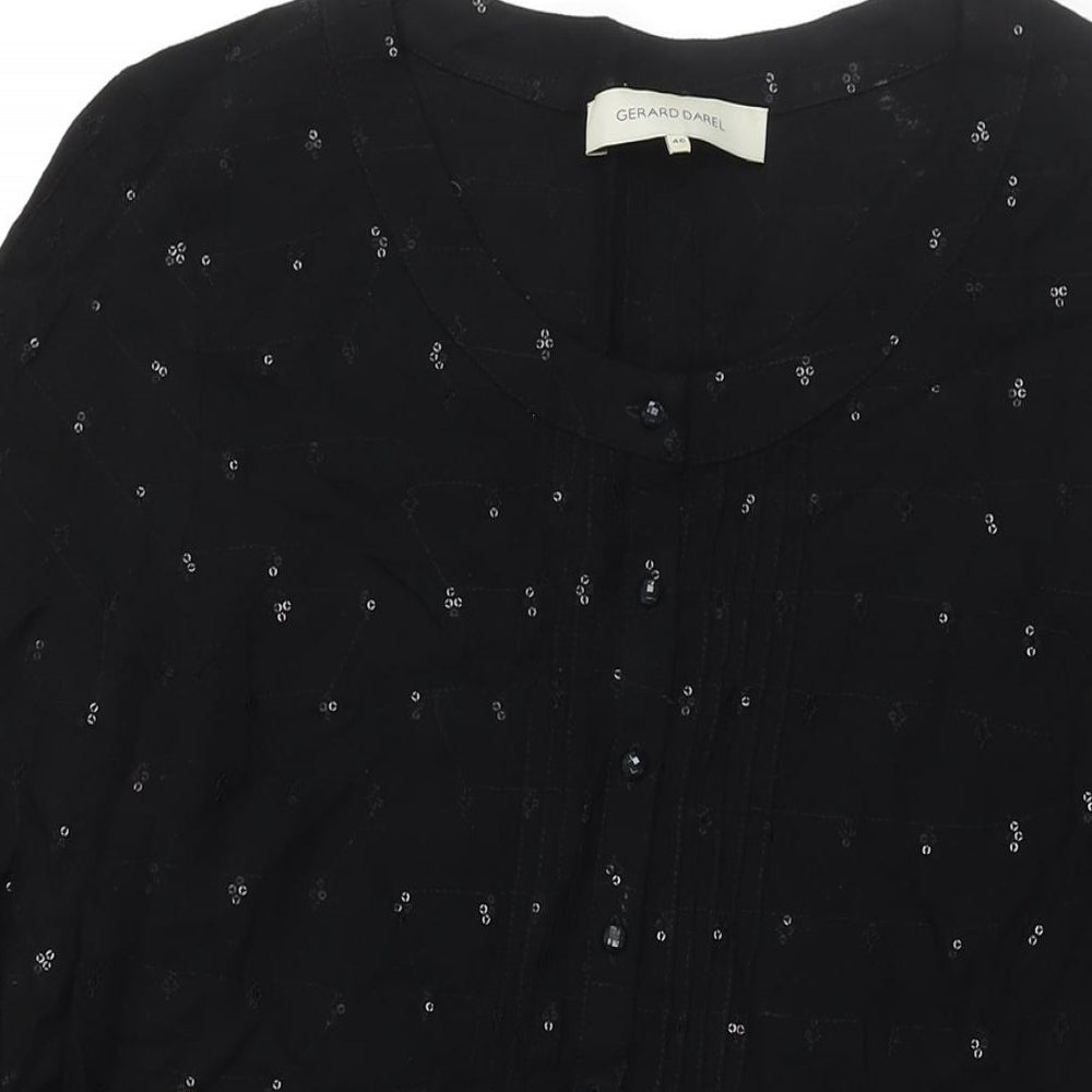 Gerard Darel Womens Black Viscose Shift Size 18 Round Neck Button - Sequin Detail
