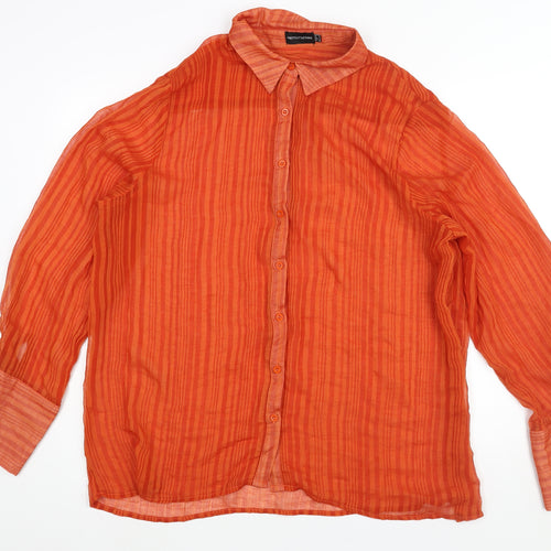 PRETTYLITTLETHING Womens Orange Striped Polyester Basic Button-Up Size 6 Collared - Semi Sheer Oversized