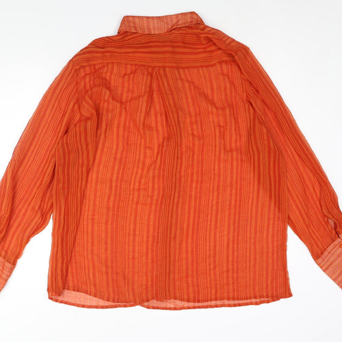 PRETTYLITTLETHING Womens Orange Striped Polyester Basic Button-Up Size 6 Collared - Semi Sheer Oversized