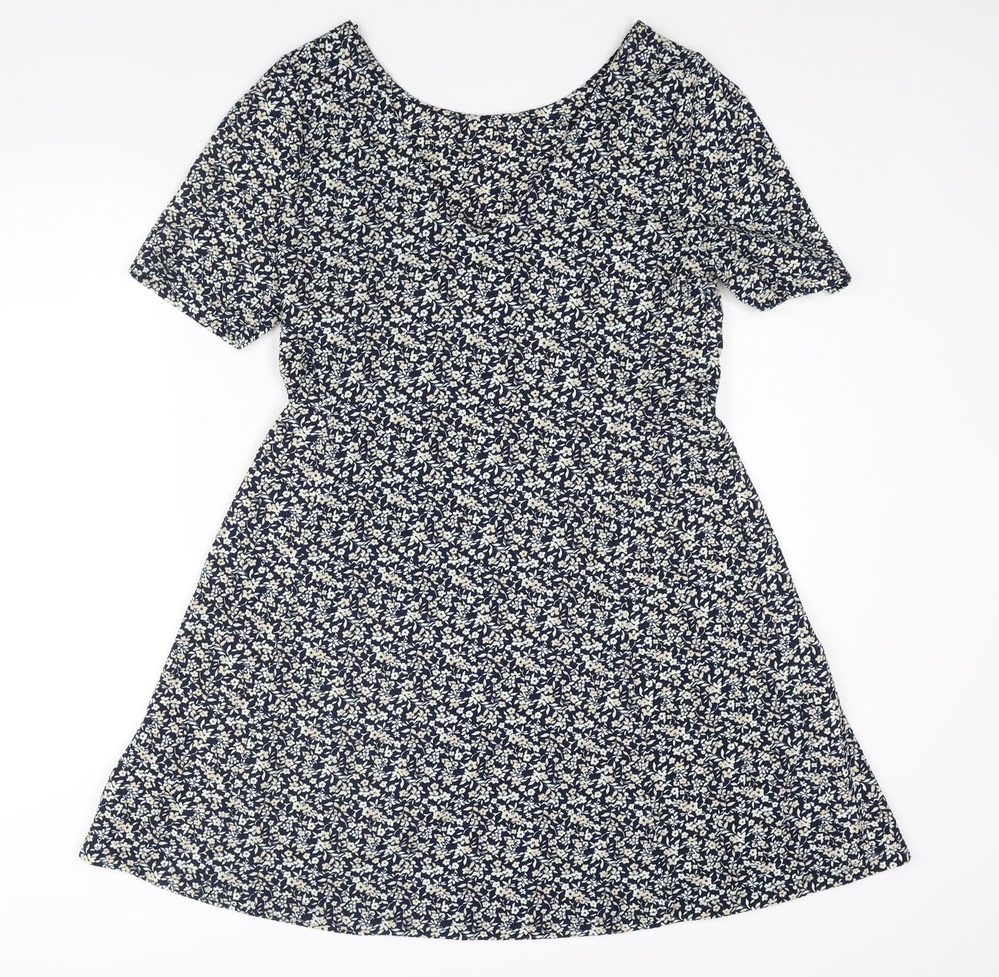 NEXT Womens Blue Floral Polyester A-Line Size 16 V-Neck Pullover