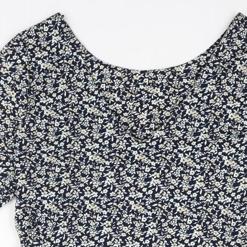 NEXT Womens Blue Floral Polyester A-Line Size 16 V-Neck Pullover