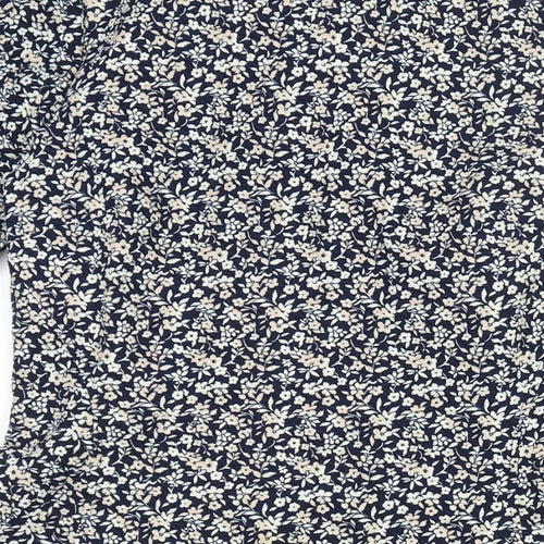 NEXT Womens Blue Floral Polyester A-Line Size 16 V-Neck Pullover