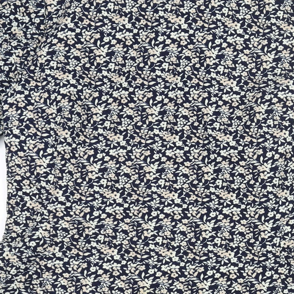 NEXT Womens Blue Floral Polyester A-Line Size 16 V-Neck Pullover