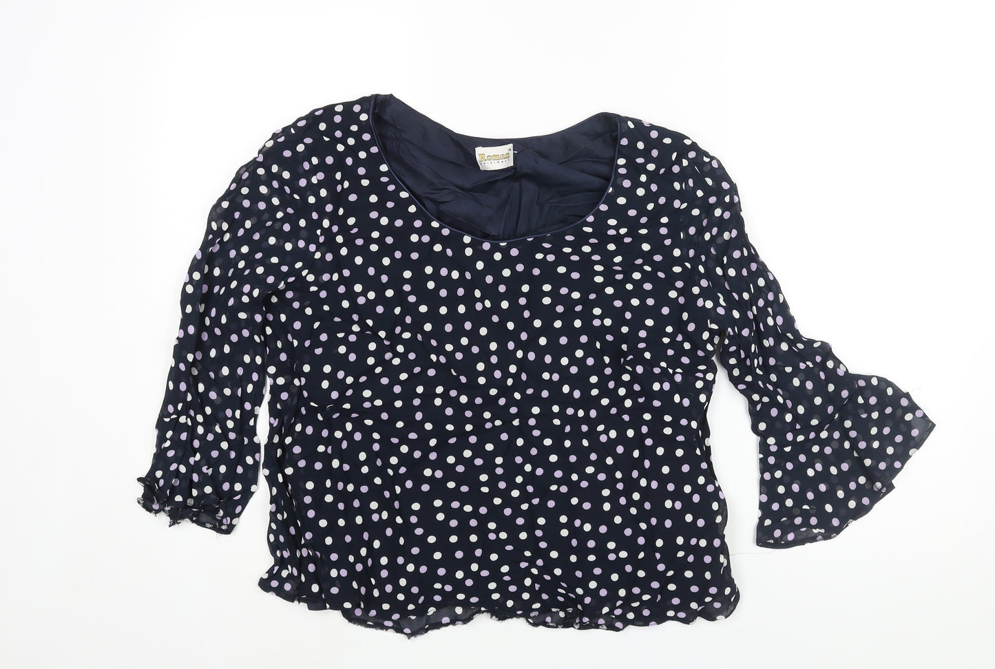 Roman Womens Blue Polka Dot Viscose Basic Blouse Size 18 Scoop Neck - Bell Sleeve