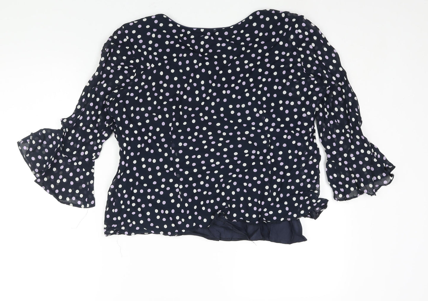 Roman Womens Blue Polka Dot Viscose Basic Blouse Size 18 Scoop Neck - Bell Sleeve