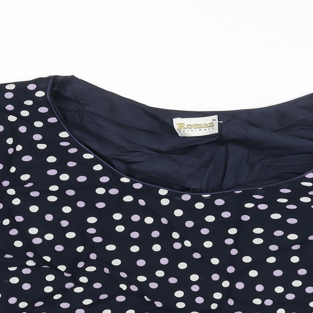 Roman Womens Blue Polka Dot Viscose Basic Blouse Size 18 Scoop Neck - Bell Sleeve
