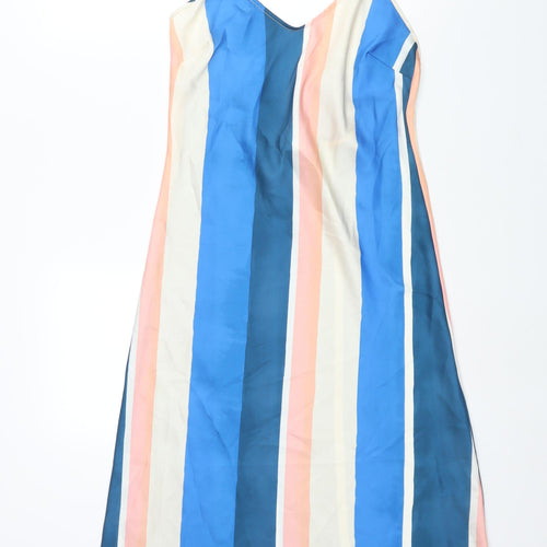 H&M Womens Multicoloured Striped Polyester Slip Dress Size S V-Neck Tie