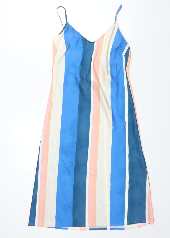 H&M Womens Multicoloured Striped Polyester Slip Dress Size S V-Neck Tie