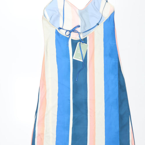 H&M Womens Multicoloured Striped Polyester Slip Dress Size S V-Neck Tie