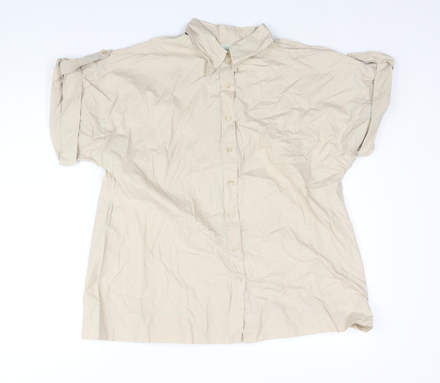 Marks and Spencer Womens Beige Cotton Basic Blouse Size 18 Collared