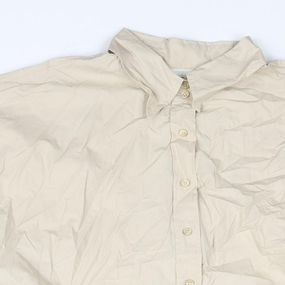 Marks and Spencer Womens Beige Cotton Basic Blouse Size 18 Collared