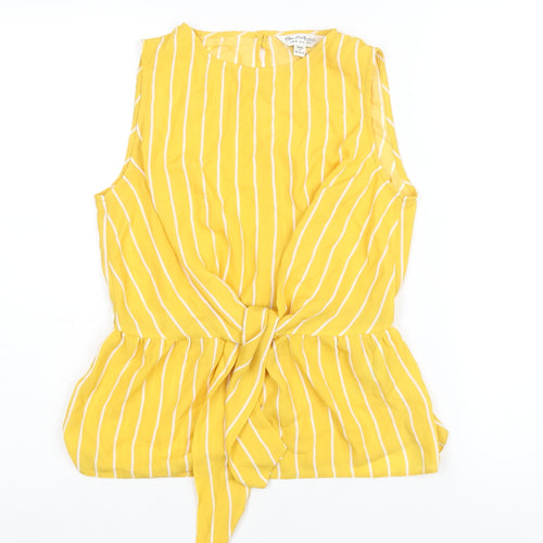 Miss Selfridge Womens Yellow Striped Polyester Camisole Blouse Size 8 Round Neck - Peplum Tie Detail