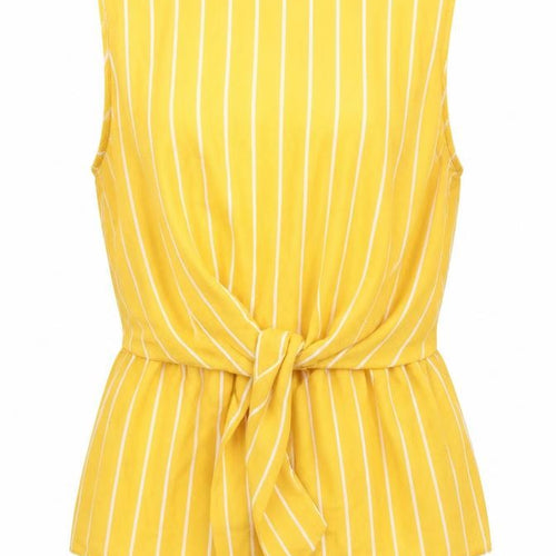 Miss Selfridge Womens Yellow Striped Polyester Camisole Blouse Size 8 Round Neck - Peplum Tie Detail