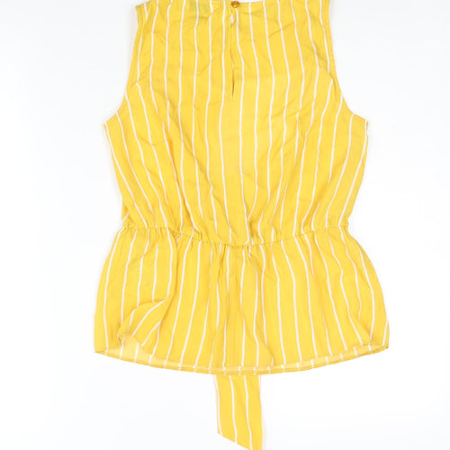 Miss Selfridge Womens Yellow Striped Polyester Camisole Blouse Size 8 Round Neck - Peplum Tie Detail