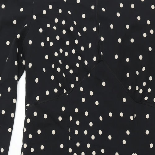 Topshop Womens Black Polka Dot Polyester Shift Size 10 Round Neck Button - Front Slits Keyhole Neck