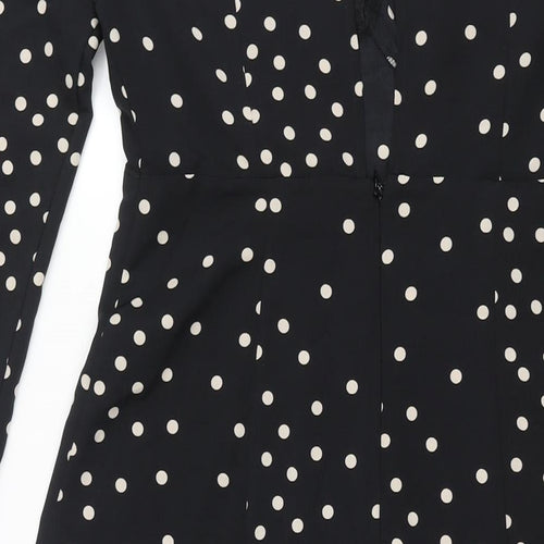 Topshop Womens Black Polka Dot Polyester Shift Size 10 Round Neck Button - Front Slits Keyhole Neck