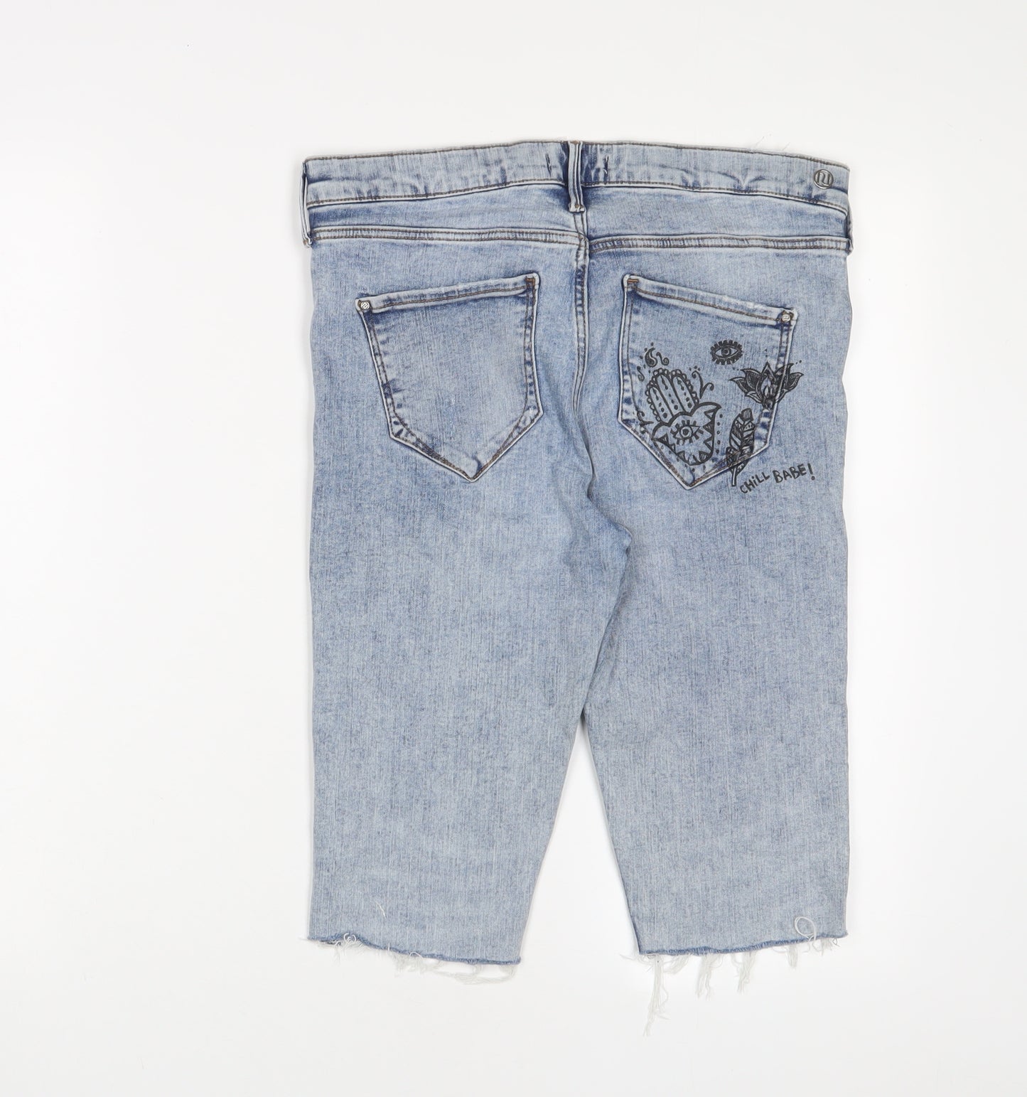 River Island Womens Blue Cotton Bermuda Shorts Size 12 L12 in Regular Zip
