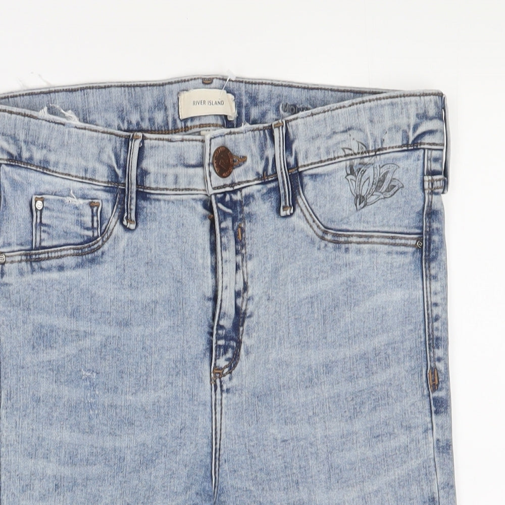 River Island Womens Blue Cotton Bermuda Shorts Size 12 L12 in Regular Zip