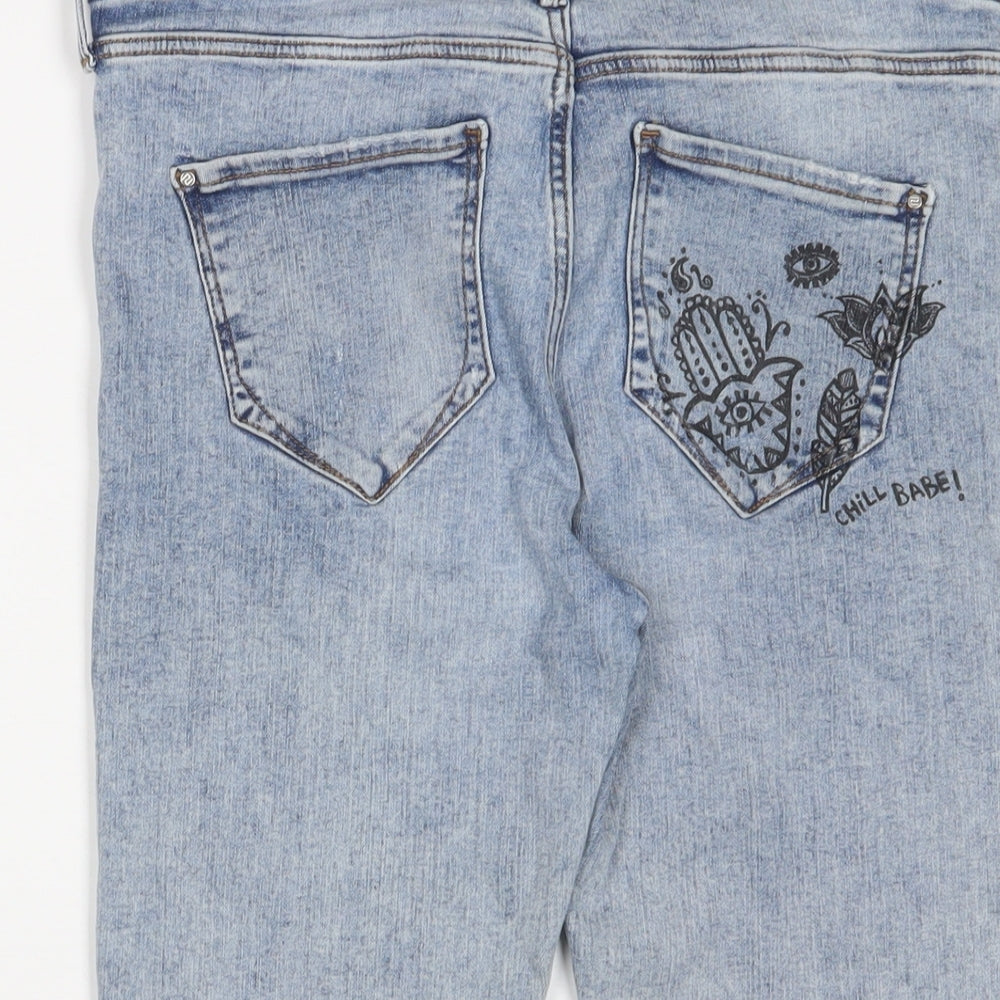 River Island Womens Blue Cotton Bermuda Shorts Size 12 L12 in Regular Zip