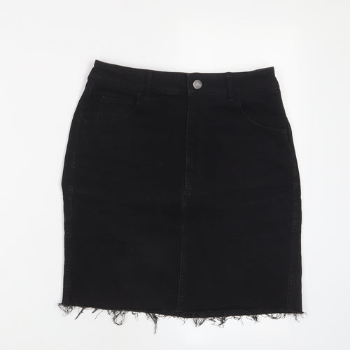 H&M Womens Black Cotton A-Line Skirt Size 8 Zip