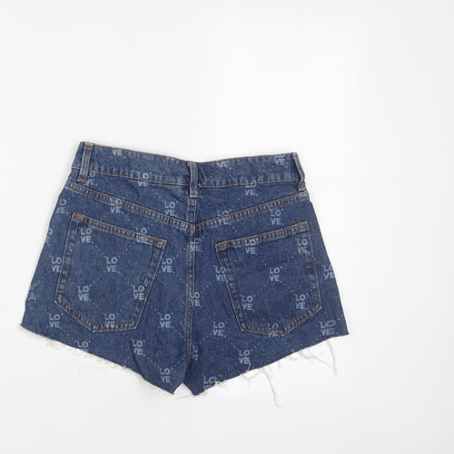 H&M Womens Blue Geometric Cotton Basic Shorts Size 8 Regular Zip - Love
