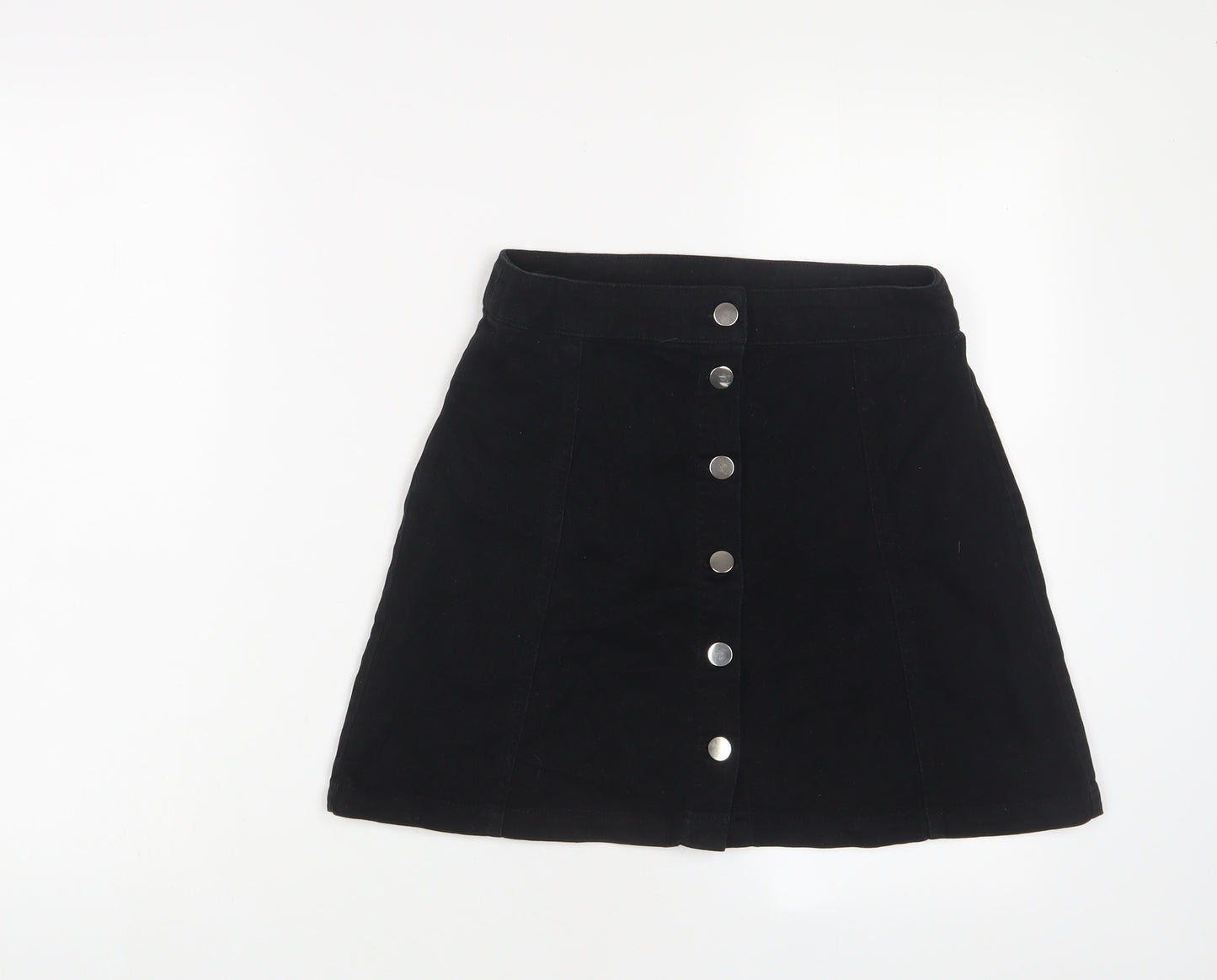 Denim & Co. Womens Black Cotton A-Line Skirt Size 8 Button