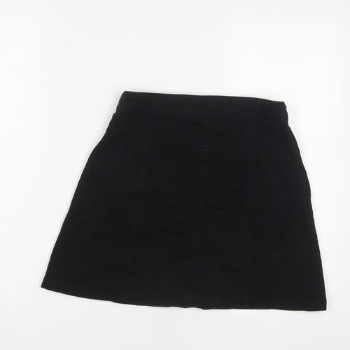 Denim & Co. Womens Black Cotton A-Line Skirt Size 8 Button
